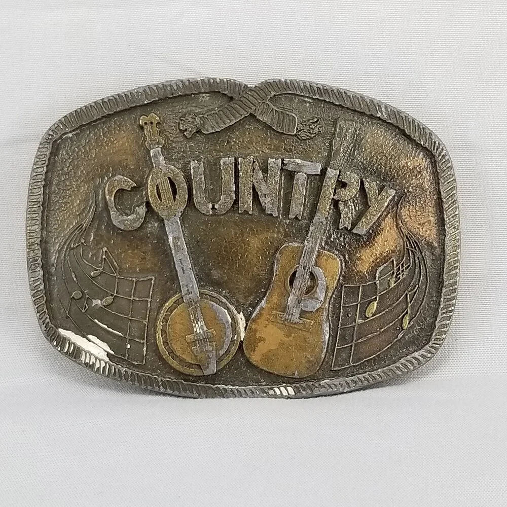 Vintage Belt Buckle 1976 Country Music Musician‎ Banjo Guitar USA Made
